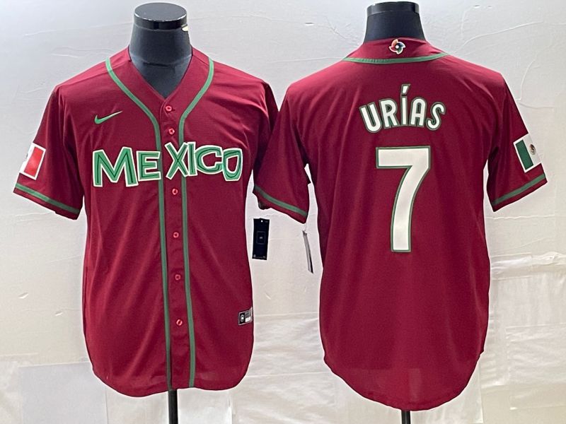 Men 2023 World Cub Mexico #7 Urias Red white Nike MLB Jersey12